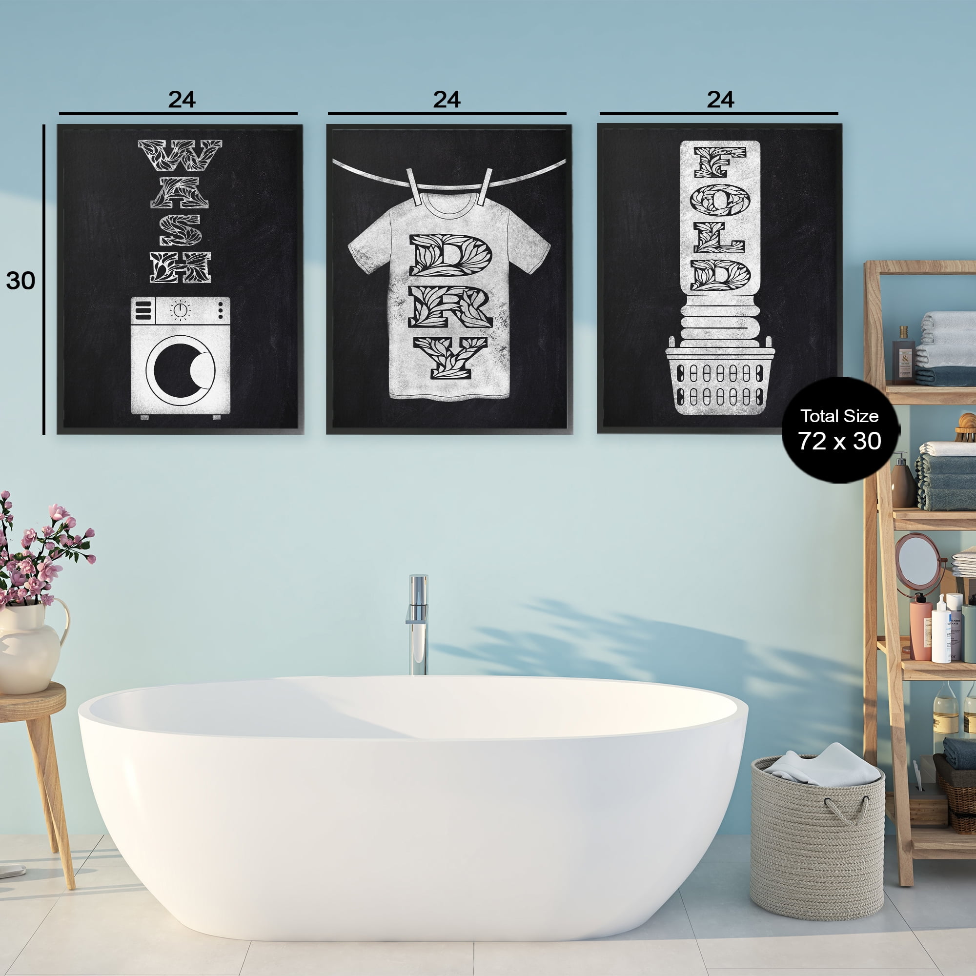 Wash & Dry Ornate Letters 3 Piece Black Framed Giclee Art Set, design by Marcus Prime