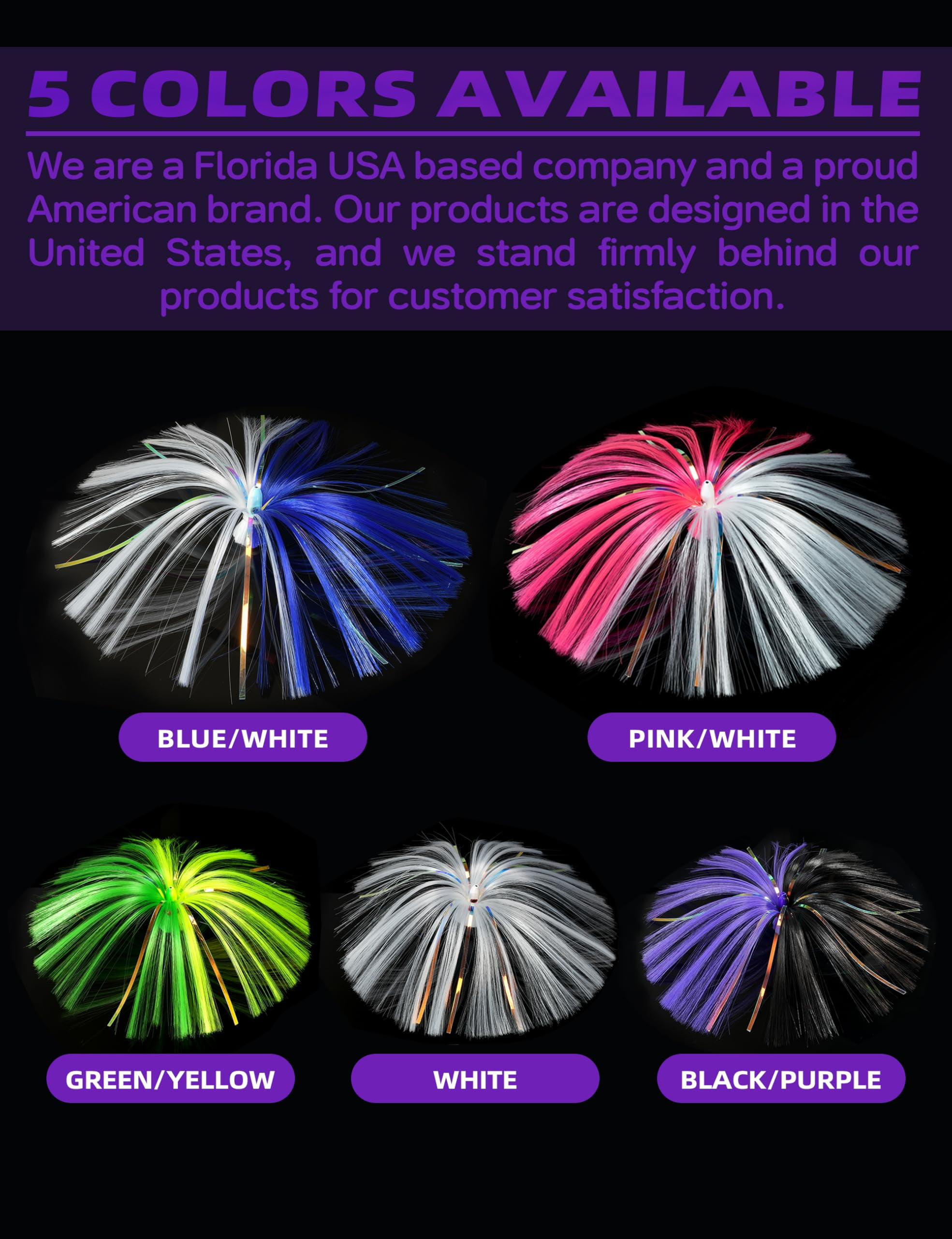 BLUEWING 1/2oz Sea Trolling Lures with Lead Head Saltwater Fishing Witches Big Game Ballyhoo Skirt for Tuna, Wahoo, Sailfish, Mahi Mahi, Black/Purple, Model B