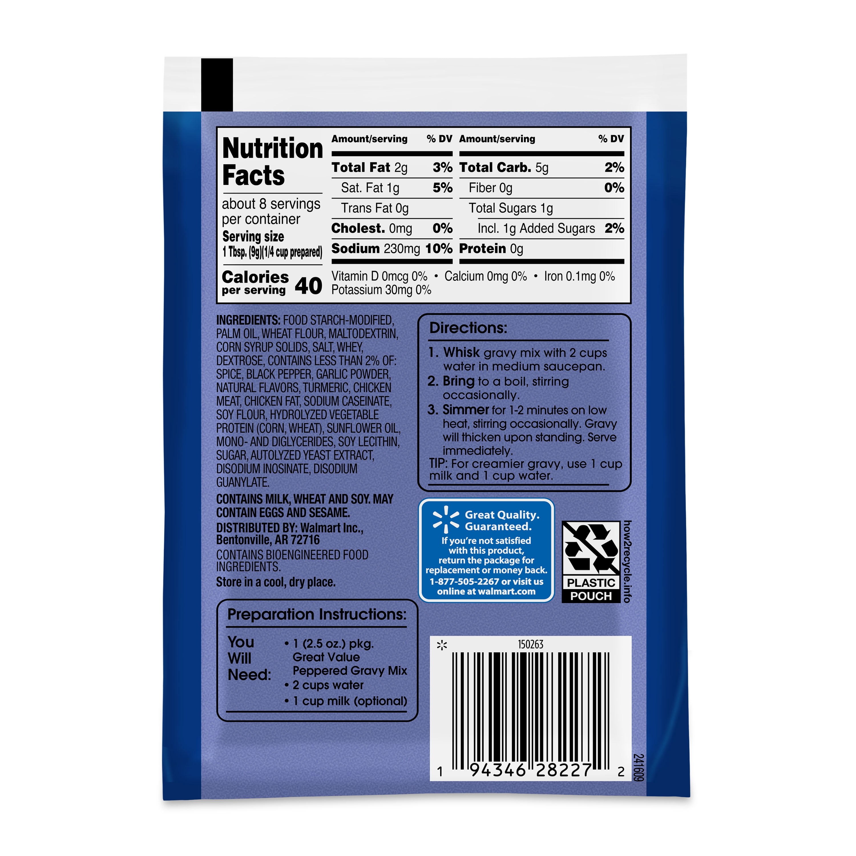 (24 pack) Great Value Country Peppered Gravy Mix, 2.5 oz Packet