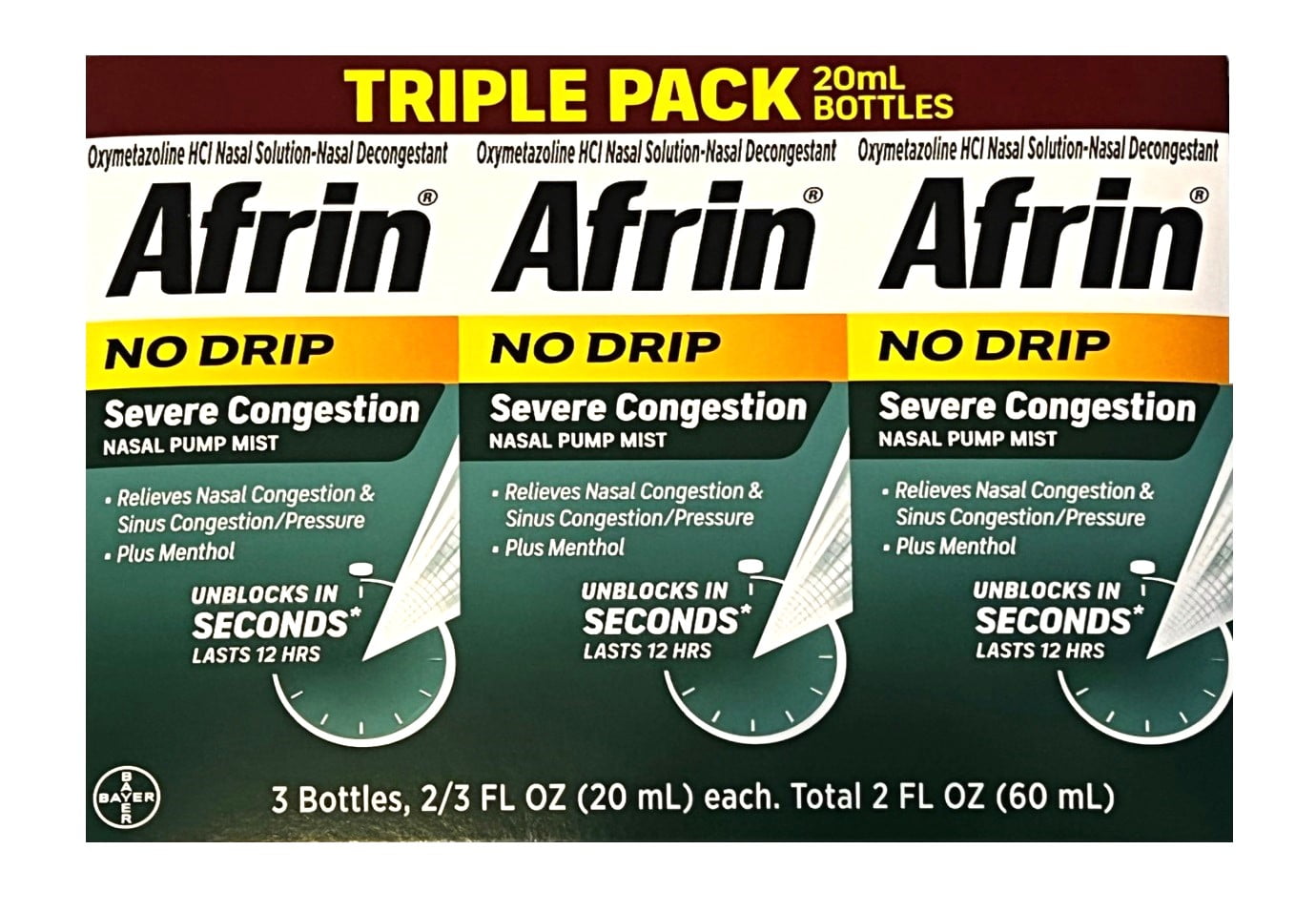 Afrin No Drip Severe Congestion Nasal Spray (20 ml each, 3 pk