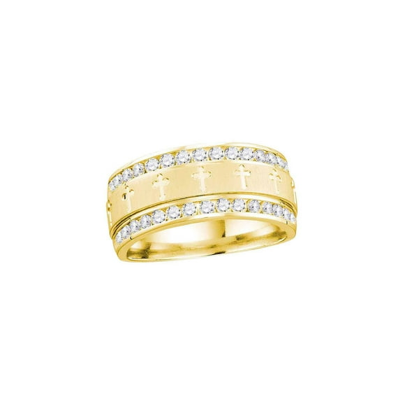 Golden Star 14kt Yellow Gold Mens Round Diamond Wedding Cross Band Ring 1/4 Cttw