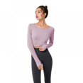 thumbnail image 1 of Topwoner Women's Long-sleeved Quick-drying Fitness Yoga Clothes Slim Sports Running Fitness Clothes With Chest Pad Elastic Tights Casual Shirt Purple 2XL, 1 of 6
