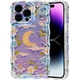 thumbnail image 6 of Case for iPhone 14 Pro, Colorful Retro Oil Painting Flower Moon Pattern Laser Cute Curly Wave Edge Exquisite Phone Cover Stylish Durable TPU Protective Case for Girls Women - Purple White, 6 of 12
