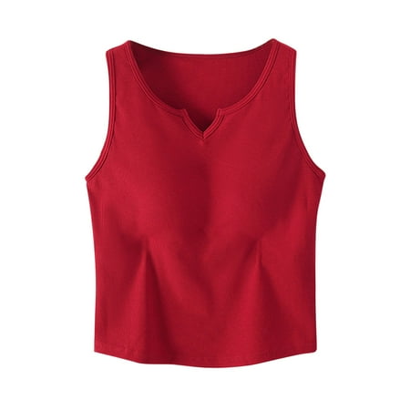 Deals Self Bra Sleeveless Shirts for Women Scooped Neck Tank Tops Plain Basic Camisole Loungewear Invisible Wireless Bras Padded Push Up Sports Underwear Build In Bra