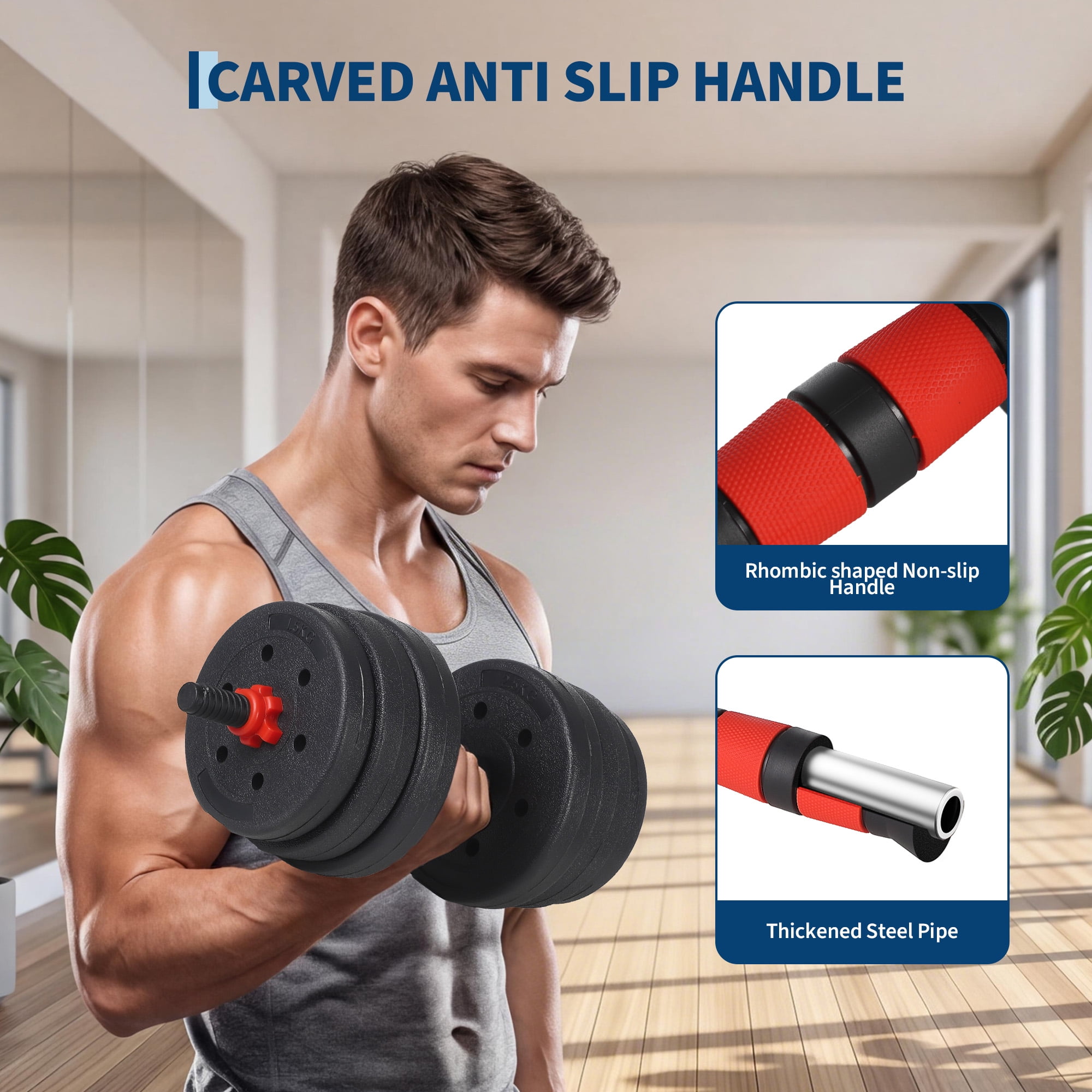 GARVEE  Adjustable Dumbbells Set,5 in1 66lbs Free Weight Sets Convertible to Dumbbell,Barbell,Kettlebell & Push-Up Stand,Weight Plate,Fitness Exercises for Home Gym Full Body Strength Training