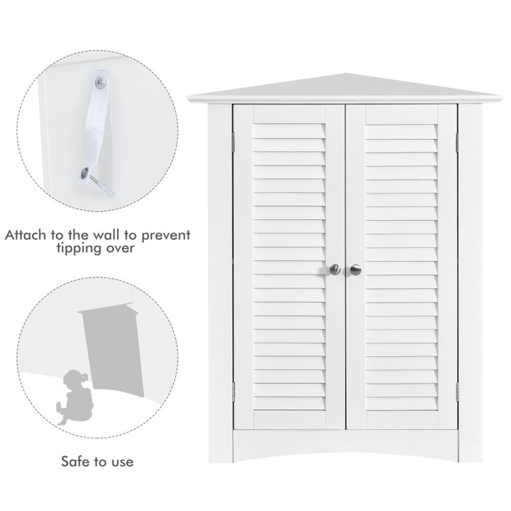Finihen Storage Cabinet, Floor Cabinet, Adjustable Corner Storage Cabinet with Shutter Doors, for Bathroom, Living Room, Bedroom, Kitchen, White