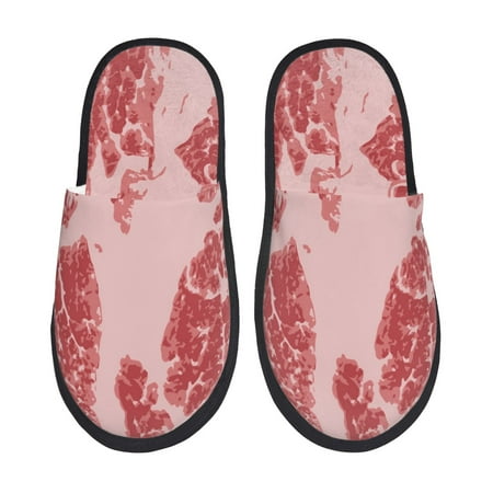 

Fuzoiu Red Meat Print Unisex Furry Slippers Plush Indoor Shoes Trendy House Slippers Anti-Skid EVA Sole House Shoes for Home Office and Travel -Large
