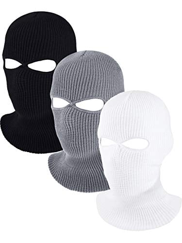 B_Gray, One Size 3-Hole Knit Full Face Ski Mask Adult Winter Warm Knitted Balaclava Face Cover Mask for Teenager Adult Outdoor Sports 