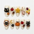 thumbnail image 6 of 30Pcs Halloween Press on Nails Medium Almond Ghost Fake Nails 3D Black Cat Pumpkin Glue on Nails Maple Leaf Moon Goth False Nails Fall Stick on Nails Handmade Halloween Acrylic Nails for Women, 6 of 6
