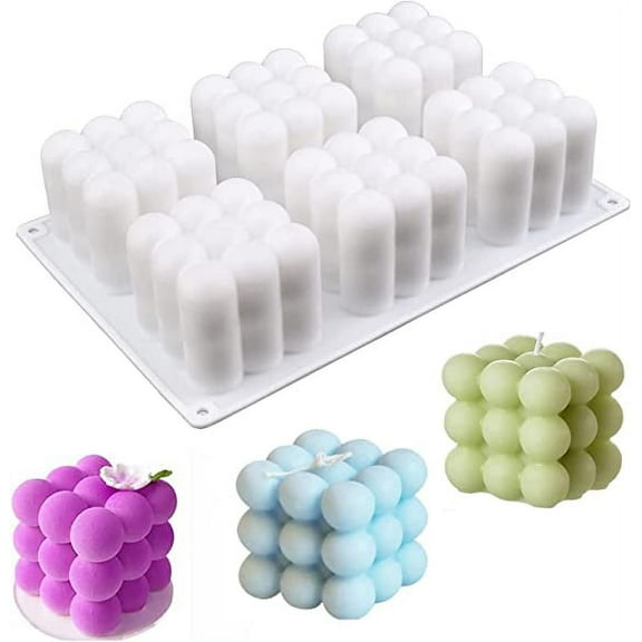 Nvzi-a Bubble Candle Molds, 3D Bubble Cube Silicone Mold for Candles Soap Making, DIY Candles and Cake Decoration, Easy to Demold - 6 Cavity