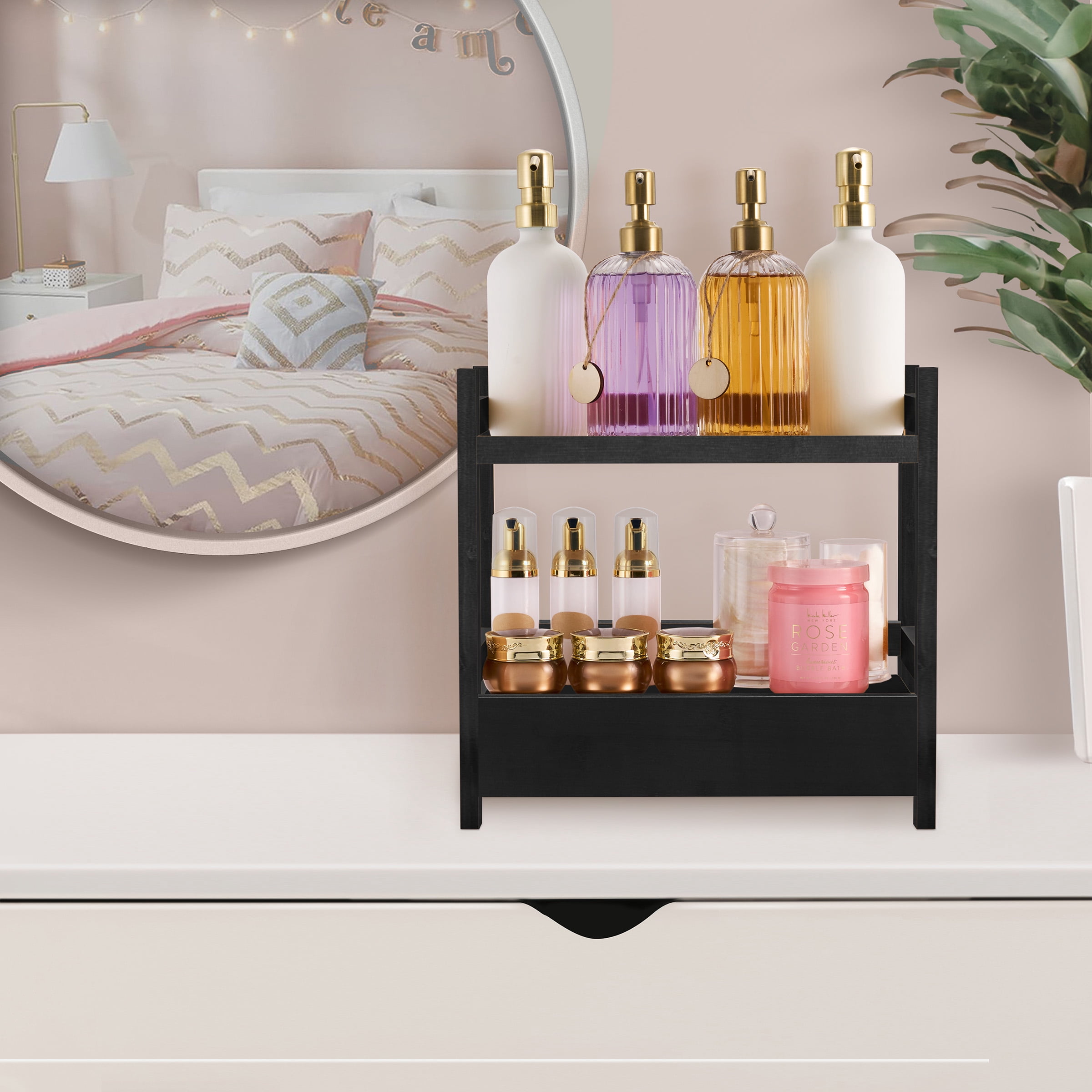 Sorbus 2-Tier 13" Bamboo Kitchen Organizer with Pull-Out Drawer, Black