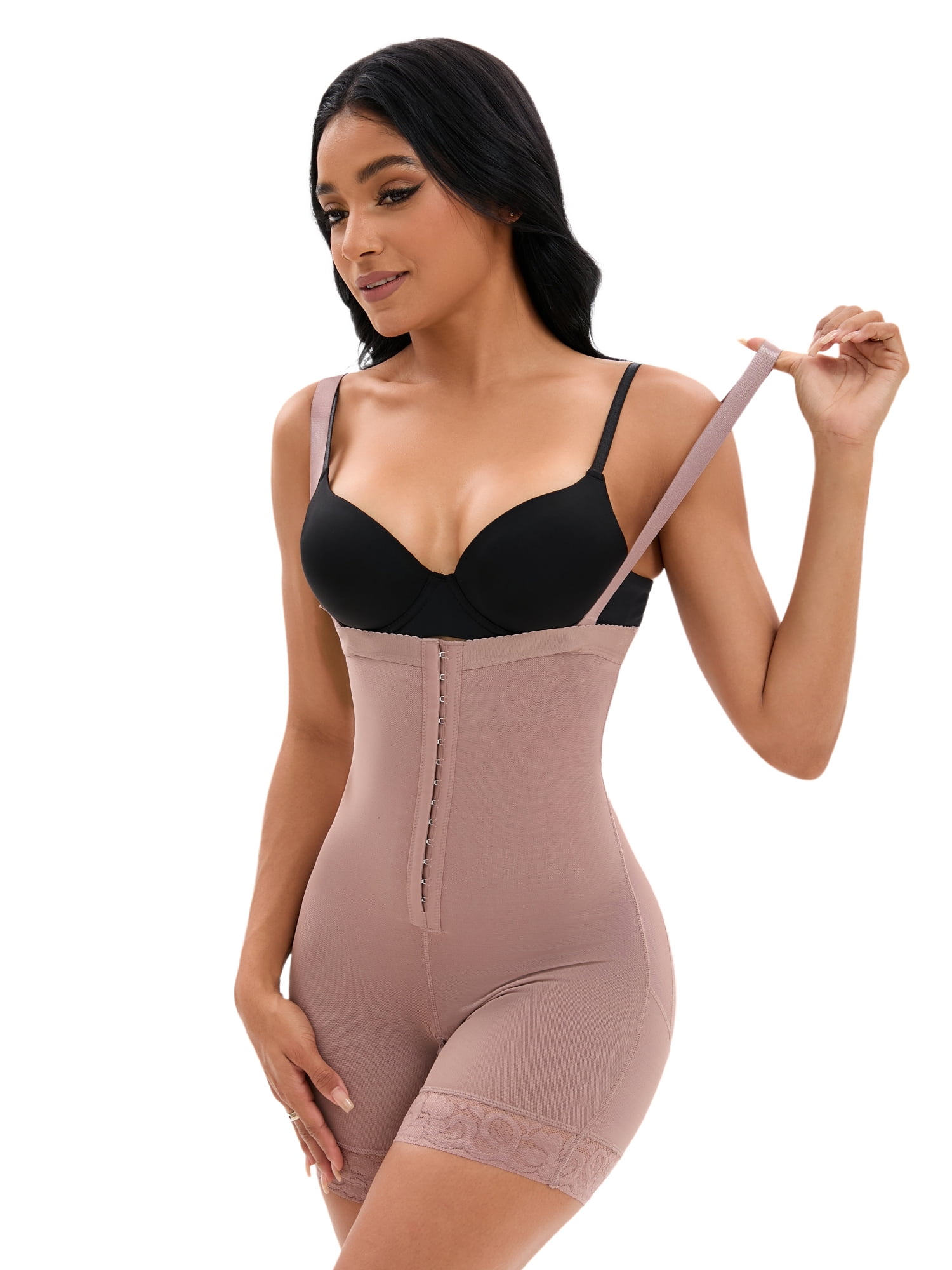 DARING DIVA Women's Cami Front Hook Thigh Slimmers Shapewear Bodysuits Dark Purple S