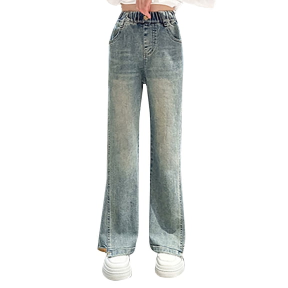 JLMSPLWG Girls Flare Denim Pants Bootcut Denim Jeans for Kids High Waisted Patchwork Jean Toddler Soft Vintage Pantalones with Pockets Girl's Clothes