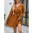 thumbnail image 2 of xiaxaixu Femmes Automne Robe de Grossesse Décontractée Couleur Unie Manches Longues V Robe Plissée avec Ceinture, 2 of 8