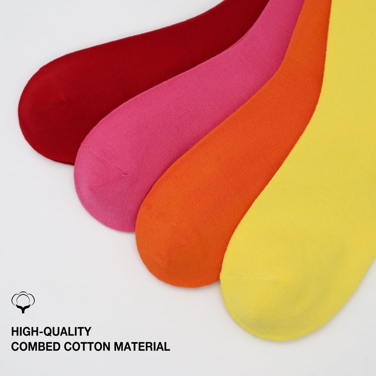 neon dress socks Sakusock Men's Colorful Combed Cotton Crew Socks Dress Neon Vivid Color Sport Crazy Fashion Socks 4-pack (7-10, Pink)