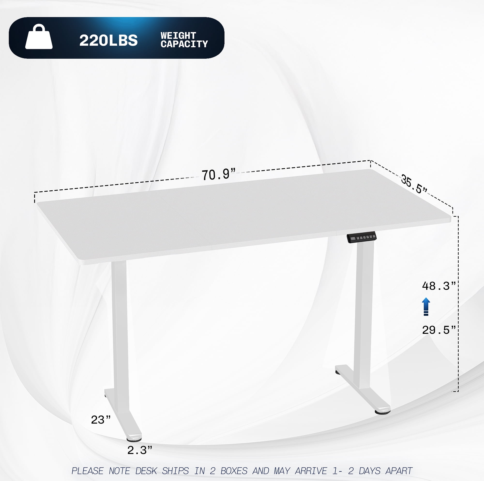 VIVO Electric Dual Motor 71” x 36” Standing Desk, White Top, White Frame