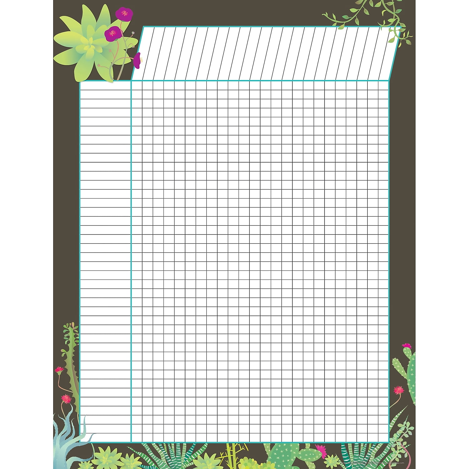 Barker Incentive Chart 4-Pack - Prickles, Track Chores, Assignments, and More! Coloful Succulents on a Chocolate Background, 17" x 22" Each, 4 Incentive Charts in Pkg. (4054)