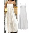 thumbnail image 2 of White Womens Tiered Maxi Dress | 100% Cotton Lightweight Boho A-Line Sleeveless Dress, 2 of 8
