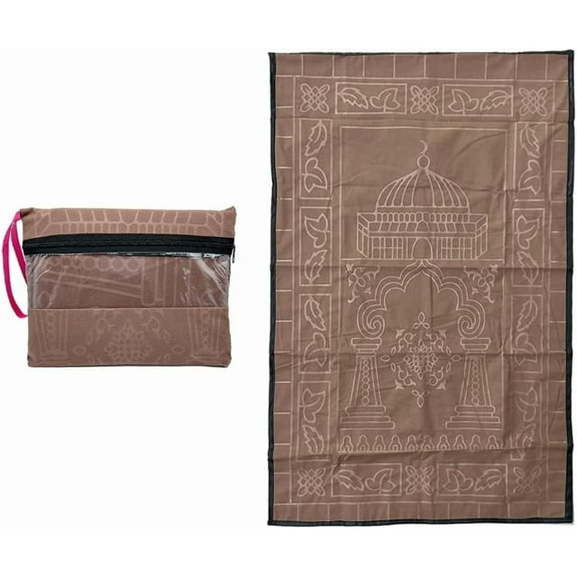 Hitopin Portable Muslim Prayer Rug, Soft Luxury, Brown, 105cm x 65cm, Islamic Style, Perfect for Travel, Ramadan, Home, Office, Gift
