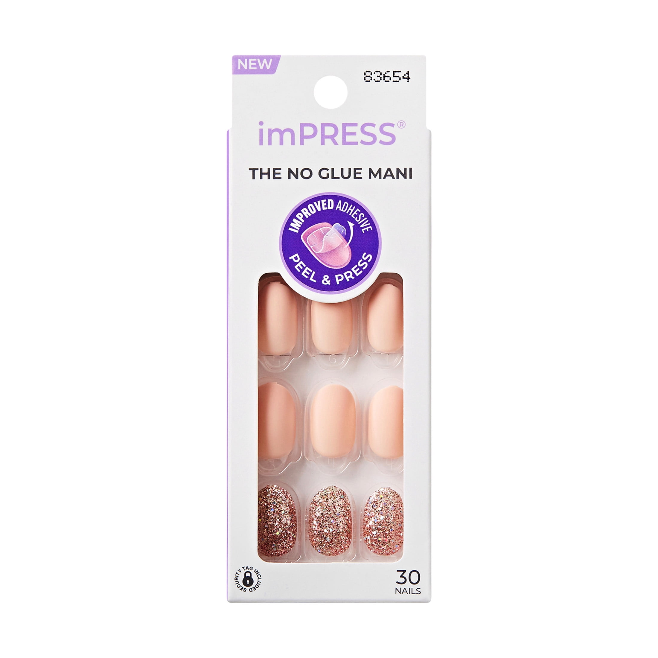 (2 pack) Impress Design Press On Nails, No Glue Needed, Beige, Short Oval, 30 Ct.