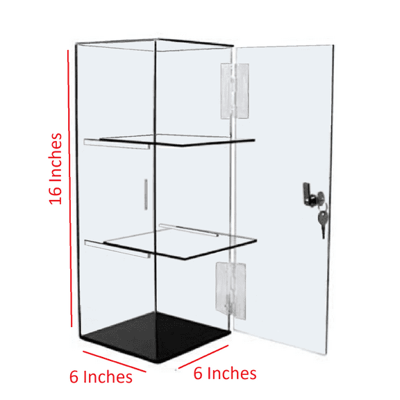 T'z Tagz Clear Acrylic Display Case Removable 2 Shelf Locking Showcase Cabinet
