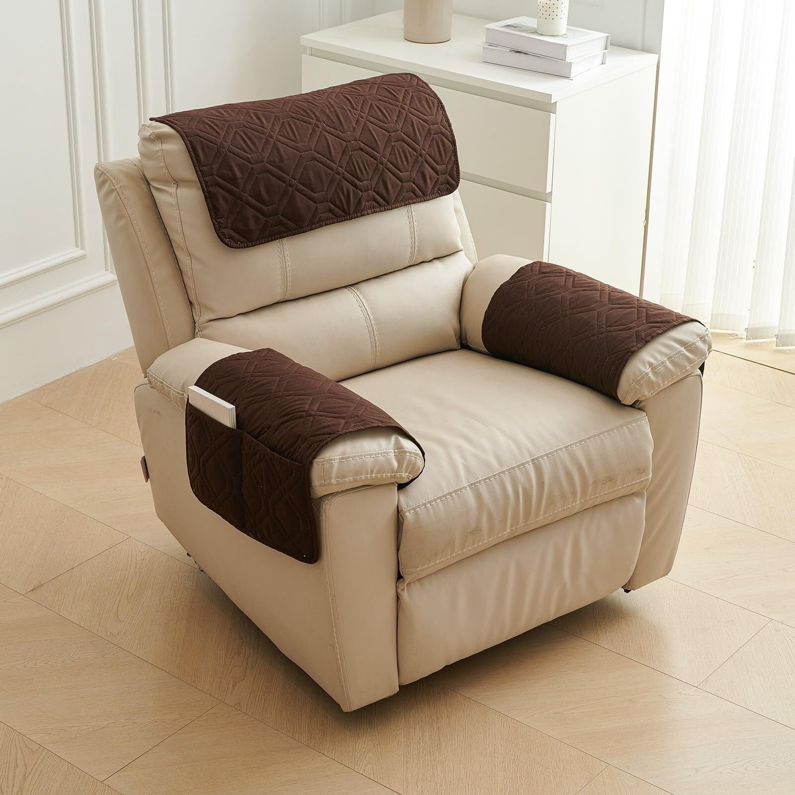 BH-JJSMGS Armrest Cover, Recliner Chair Protector,Sofa Armrest Cover,1/2/3 Seater Sofa Armrest Covers Headrest Cover Waterproof Nonslip Sofa Slipcover With Side Pocket