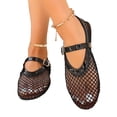 thumbnail image 4 of HTHLVMD Mesh Mary Jane Flats, Breathable Ballet Shoes, Women's Mesh Mary Jane Flats Breathable Woven Ballet Shoes Casual Buckle Strap Pointed Toe Dress Shoes Lightweight Loafers, Black 5.5, 4 of 5