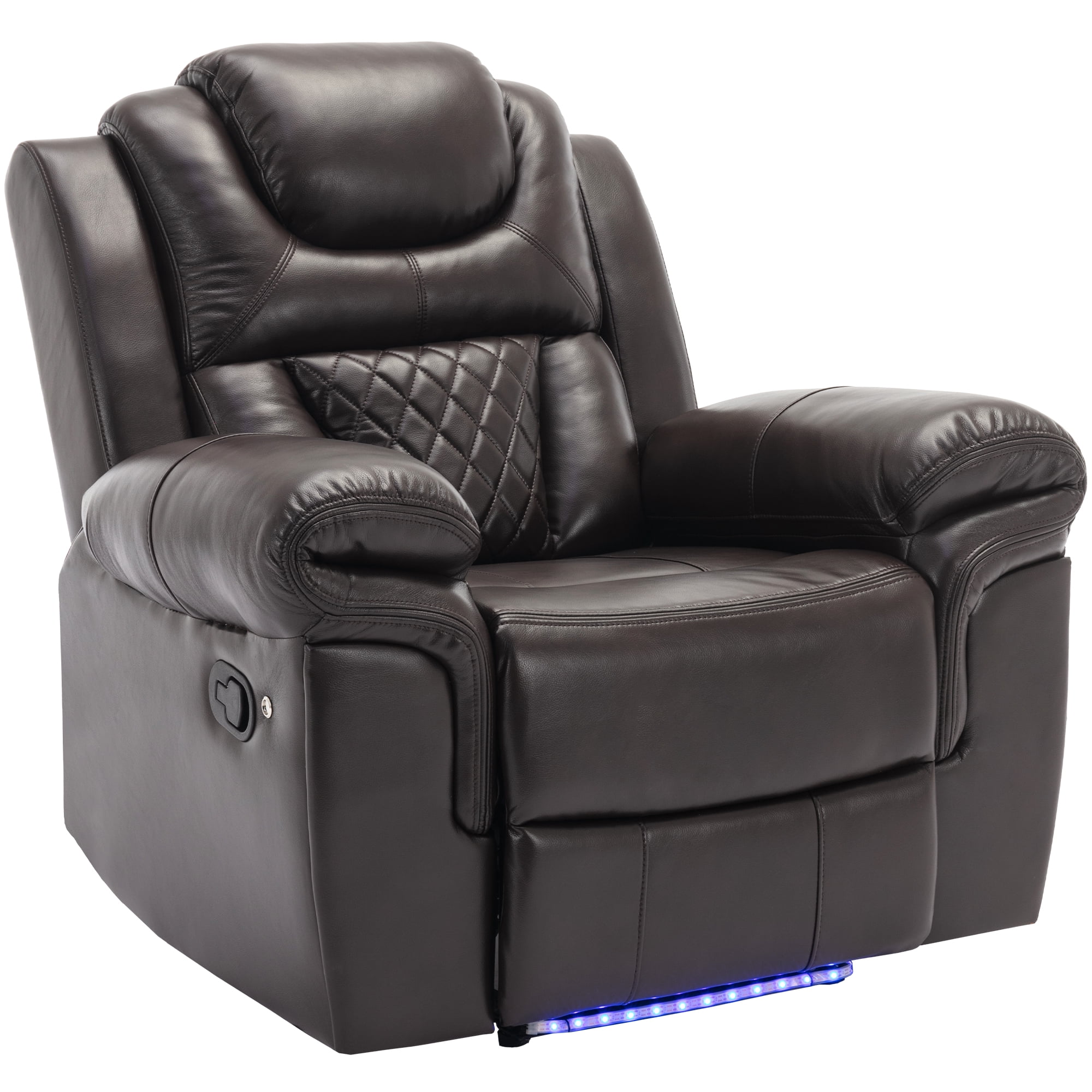 Euroco Home Theater Seating Manual Recliner Chair with LED Light Strip for Living Room,Bedroom, Brown