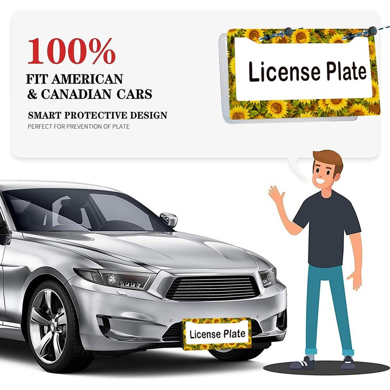 2PC Sunflower License Plate Frame Floral, Cute License Plate Frames for Women, Boho Cottagecore Car Plate Frame, Aesthetic Car Decor, Car Gift  Plate Frame Style 6.3x12.2inch(16x31cm)