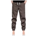 thumbnail image 1 of Men Fashion Casual Solid Thicken Pockets Drawstring Outdoor Cargo Sweatpants, 1 of 6