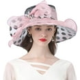 thumbnail image 2 of Organza Church Hat Polka Dot Fascinator Wedding Tea Party Derby Hats for Women Flower Wide Brim Hat, 2 of 5