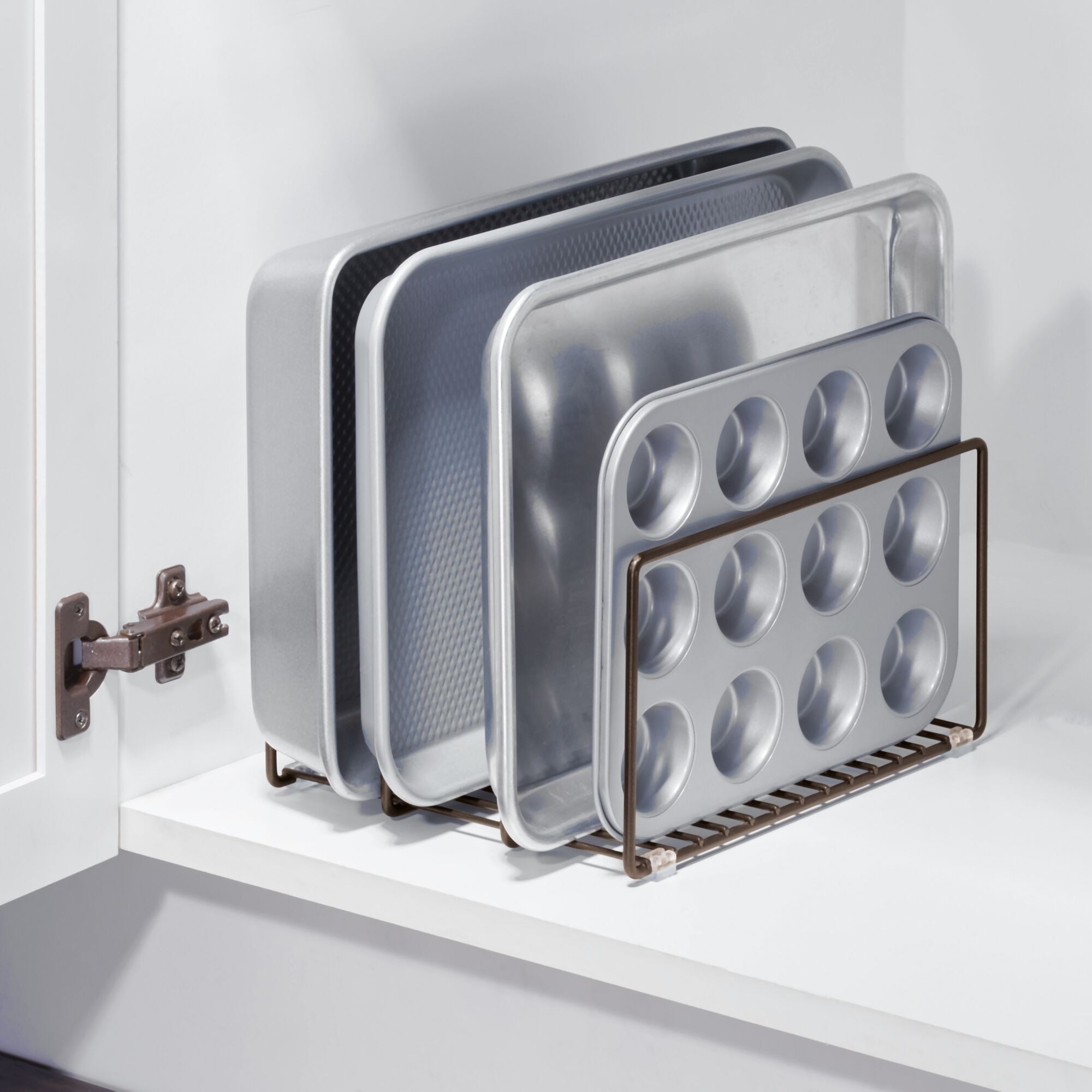 mDesign Steel Cookware Storage Organizer Rack for Kitchen - 2 Pack - Bronze