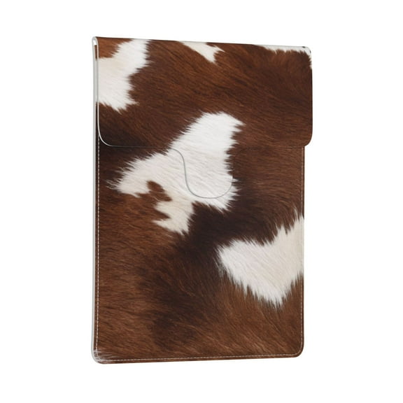 Pobuds Leather Laptop Sleeve, Padded Case, Thin Portable, Versatile Bag - Compatible with most 13 inch laptops for MacBook Pro 13 inch 2016 or later, MacBook Air 13,14 - Vertical, brown white cow