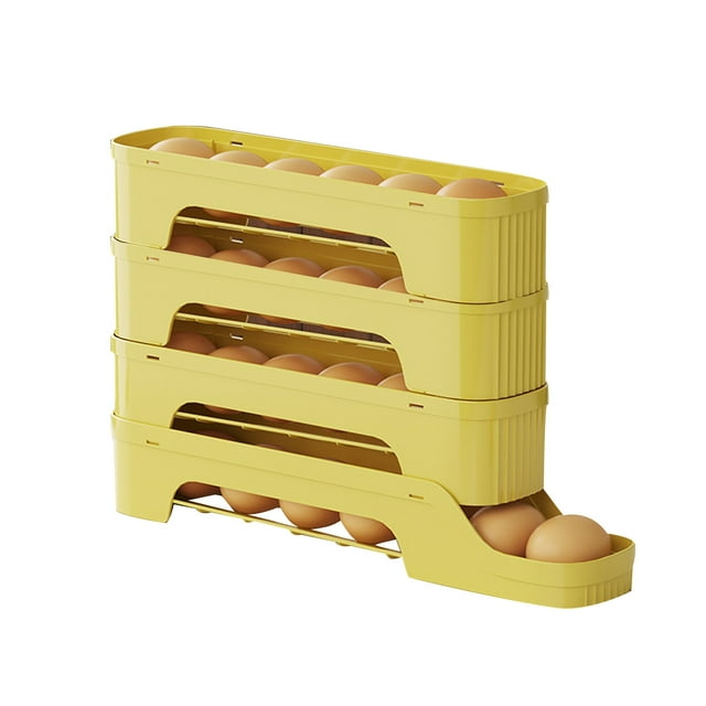 Food Grade Refrigerator Egg Holder Large Capacity Sliding Tray Auto Roll Design Stackable Storage Container Organizer For Kitchen Fridge