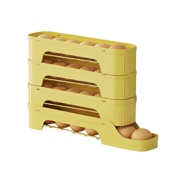 Food Grade Refrigerator Egg Holder Large Capacity Sliding Tray Auto Roll Design Stackable Storage Container For Refrigerator Organization