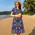 thumbnail image 4 of Rocae Roosters 1 for Dresses Summer Casual Ruffle Short Sleeve Cute Crew Neck Flowy Dress with Pockets, 4 of 6