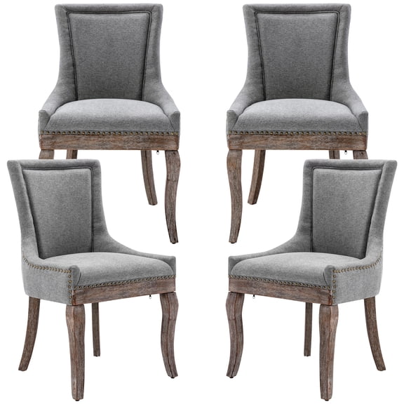 Paproos Dining chairs Set of 4, Upholstered Kitchen Dining Chairs with Solid Wood Legs, Modern Thick Fabric Dining Room Chairs, Comfortable Side Chairs for Home,Dining Room, Grey