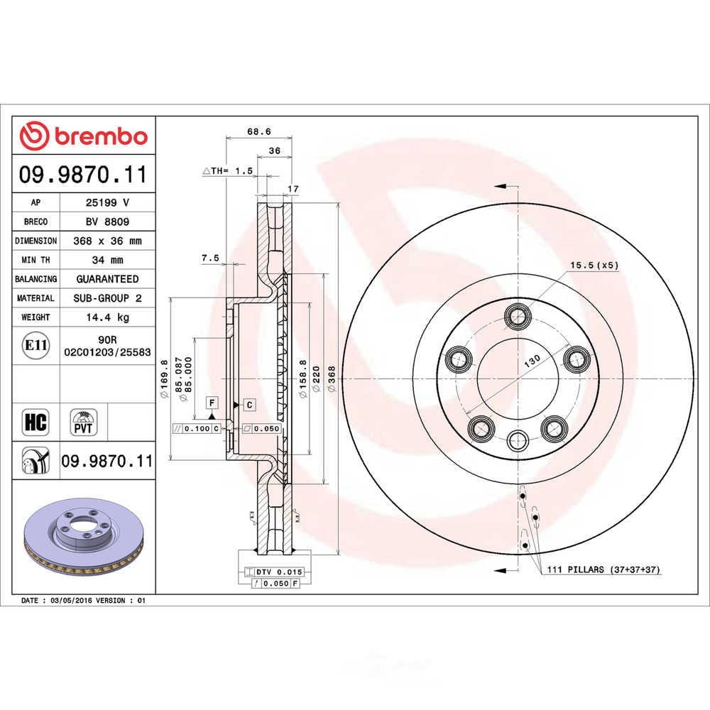 Brembo 09.9870.11 PRIME Disc Brake Rotor