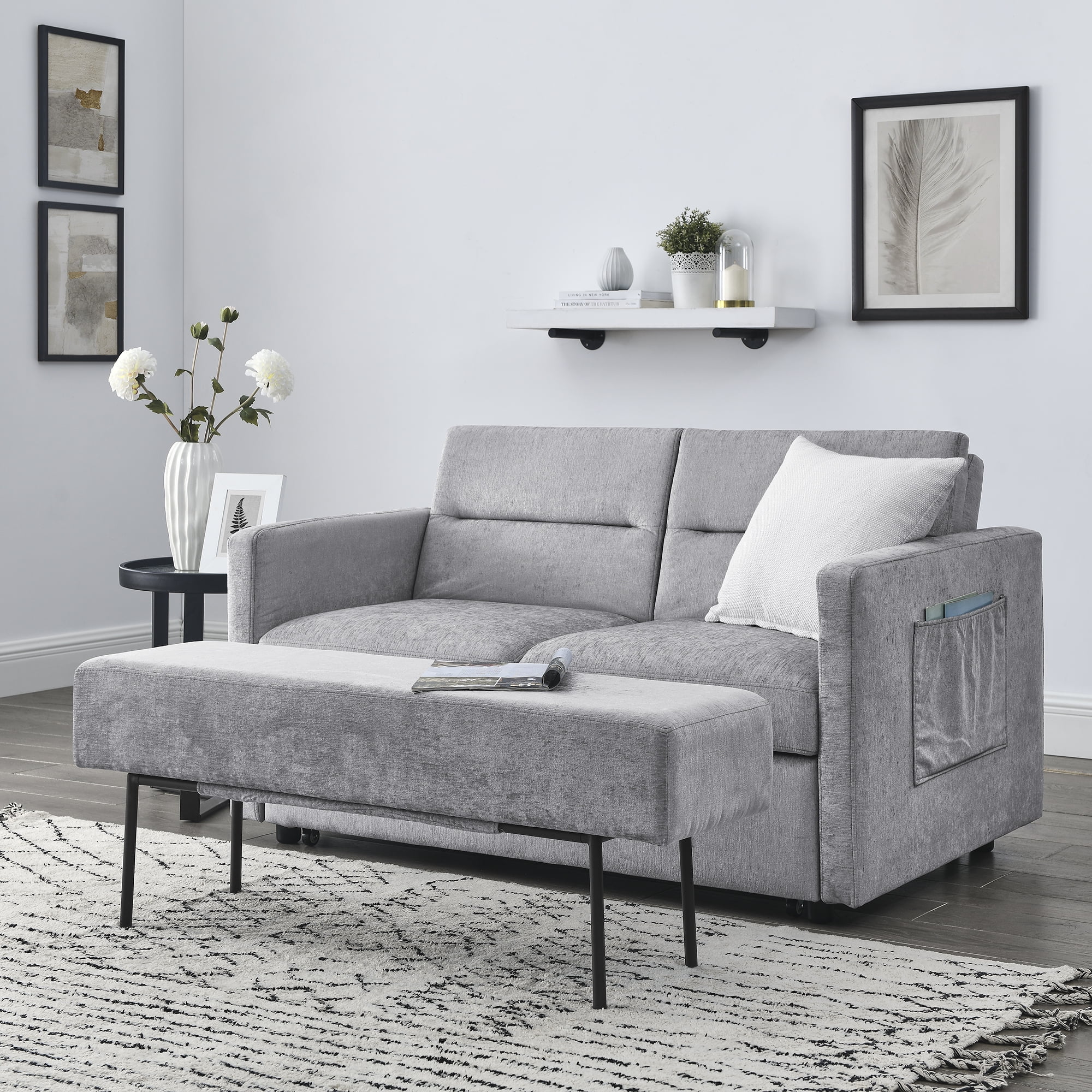 Loveseats Sofa Bed with Pullout Bed and Extra Bench，Adjsutable Back