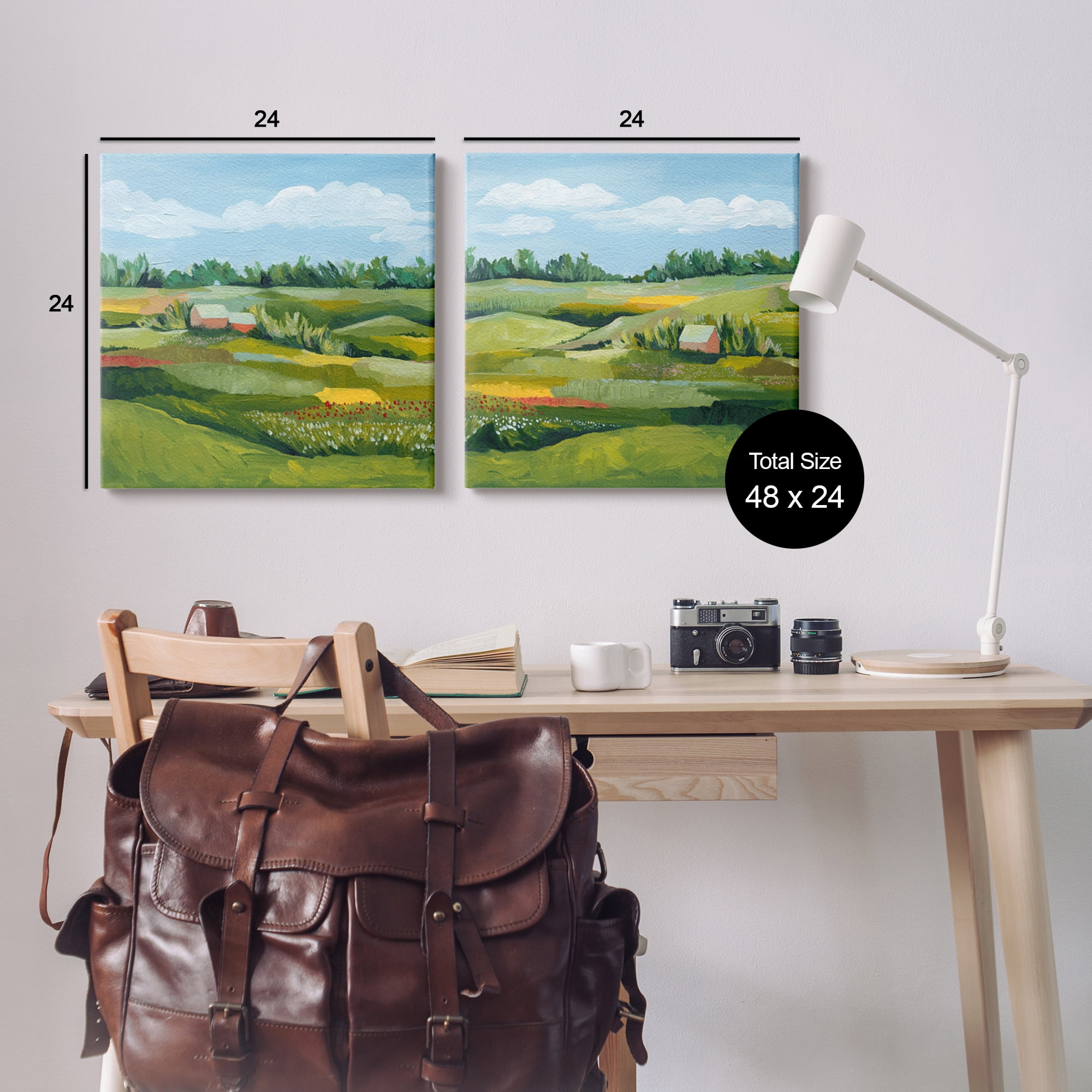 Stupell Rural Country Farm Pastures Landscape Painting Gallery Wrapped Canvas Print Wall Art, Set of 2