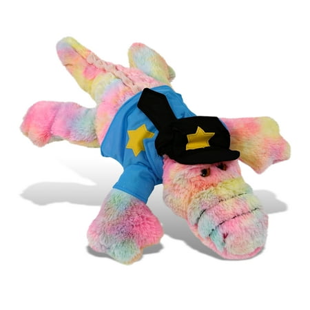 DolliBu Rainbow Large Alligator Police Officer Plush Toy &ndash; Super Soft Rainbow Alligator Cop Stuffed Animal Dress Up Cop Uniform and Cap Outfit Fluffy Policeman Toy Plush Gift for Kids &ndash; 17 Inches