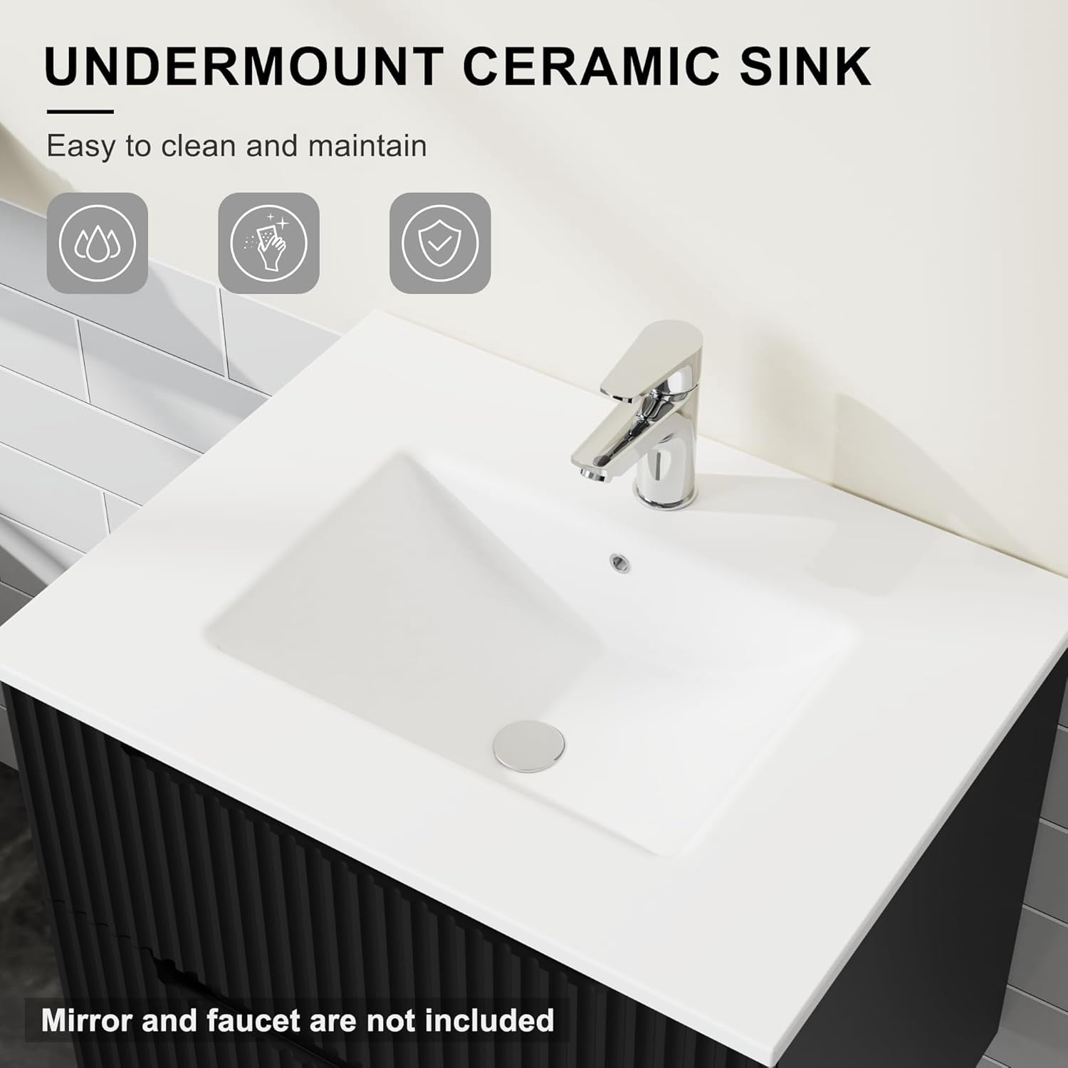 Goodyo 24" Wall Mounted Bathroom Vanity with Sink Floating Bathroom Cabinet Sink Combo, Soft-Close System, 2 Extra Big Drawers, Black
