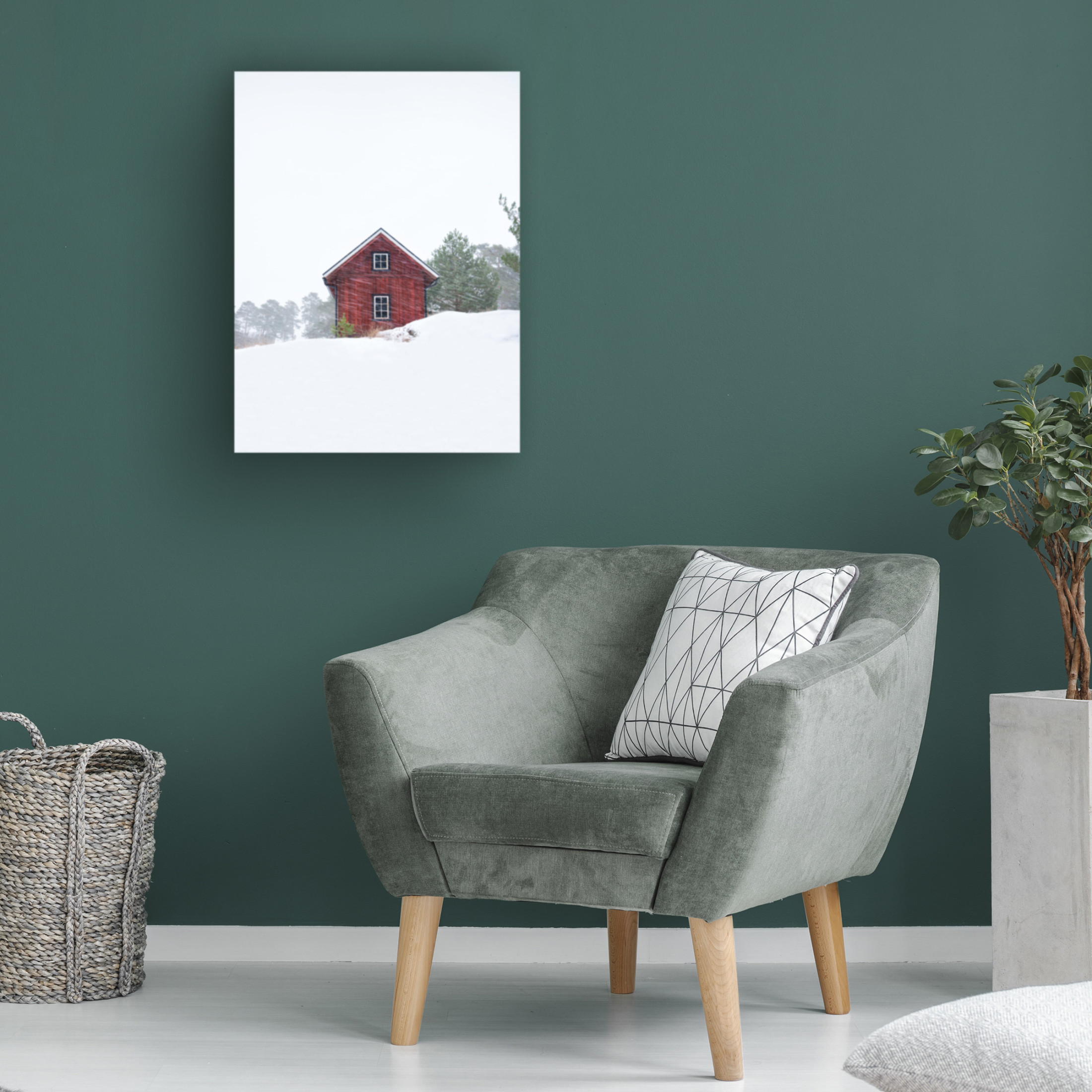 Trademark Fine Art Christian Lindsten Old Red House During Snowstorm Canvas Wall Art