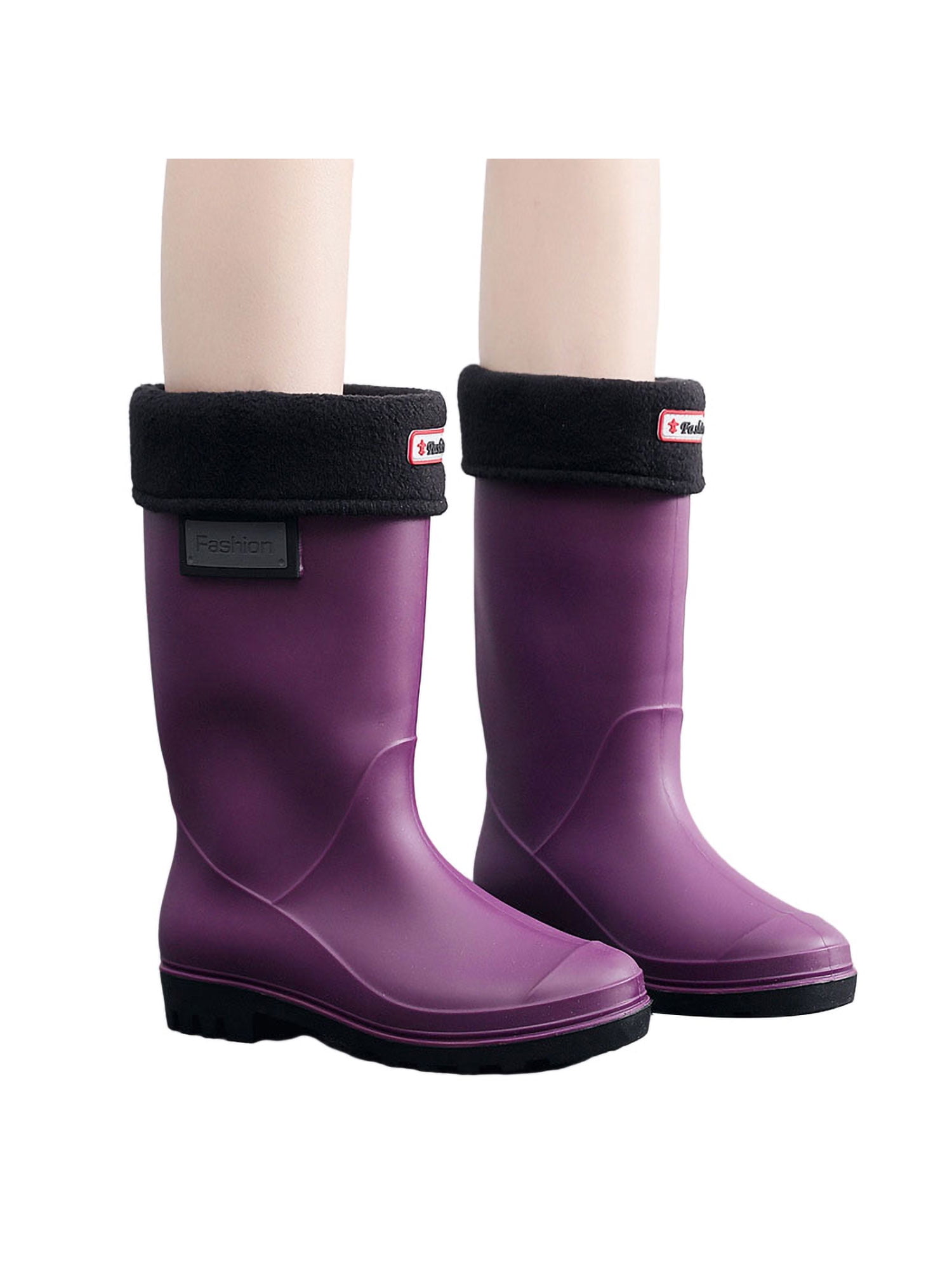 Details about   Womens Waterproof Rubber Rain Boots Warm Flats Mid Calf Wellies Wellington Shoes