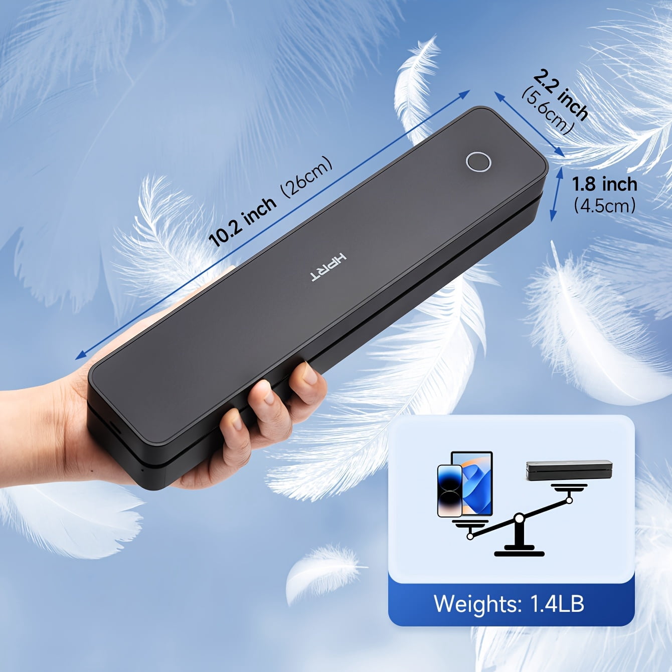 MT610 Portable Inkless Thermal Printer, Wireless Mobile Printing for Smartphone & Laptop, 203DPI, Supports A4/Letter Paper – Travel & Business