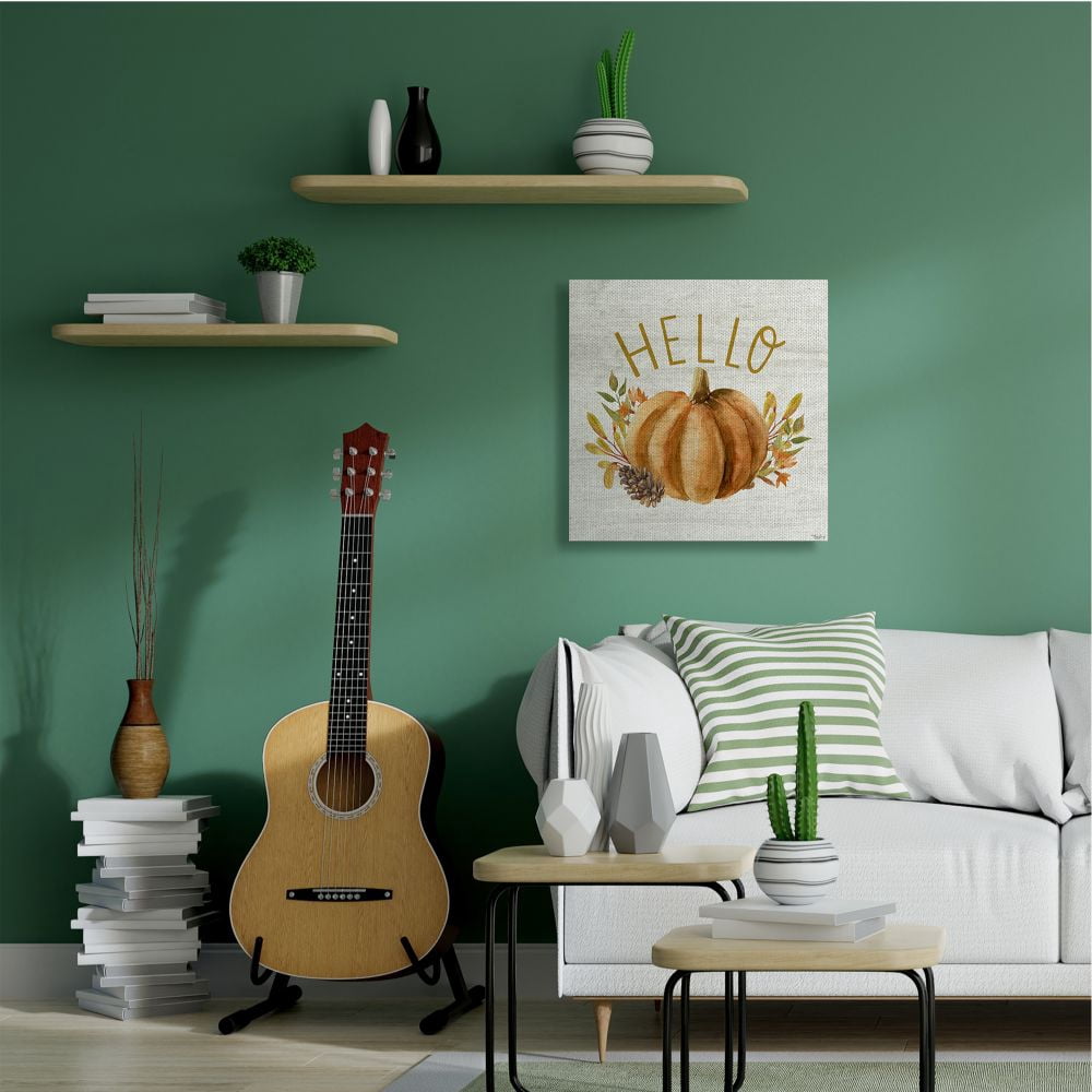 Stupell Industries Hello Pumpkin Autumn Pinecone Orange Brown Fall Seasonal Canvas Wall Art Design by Gigi Louise, 36" x 36"