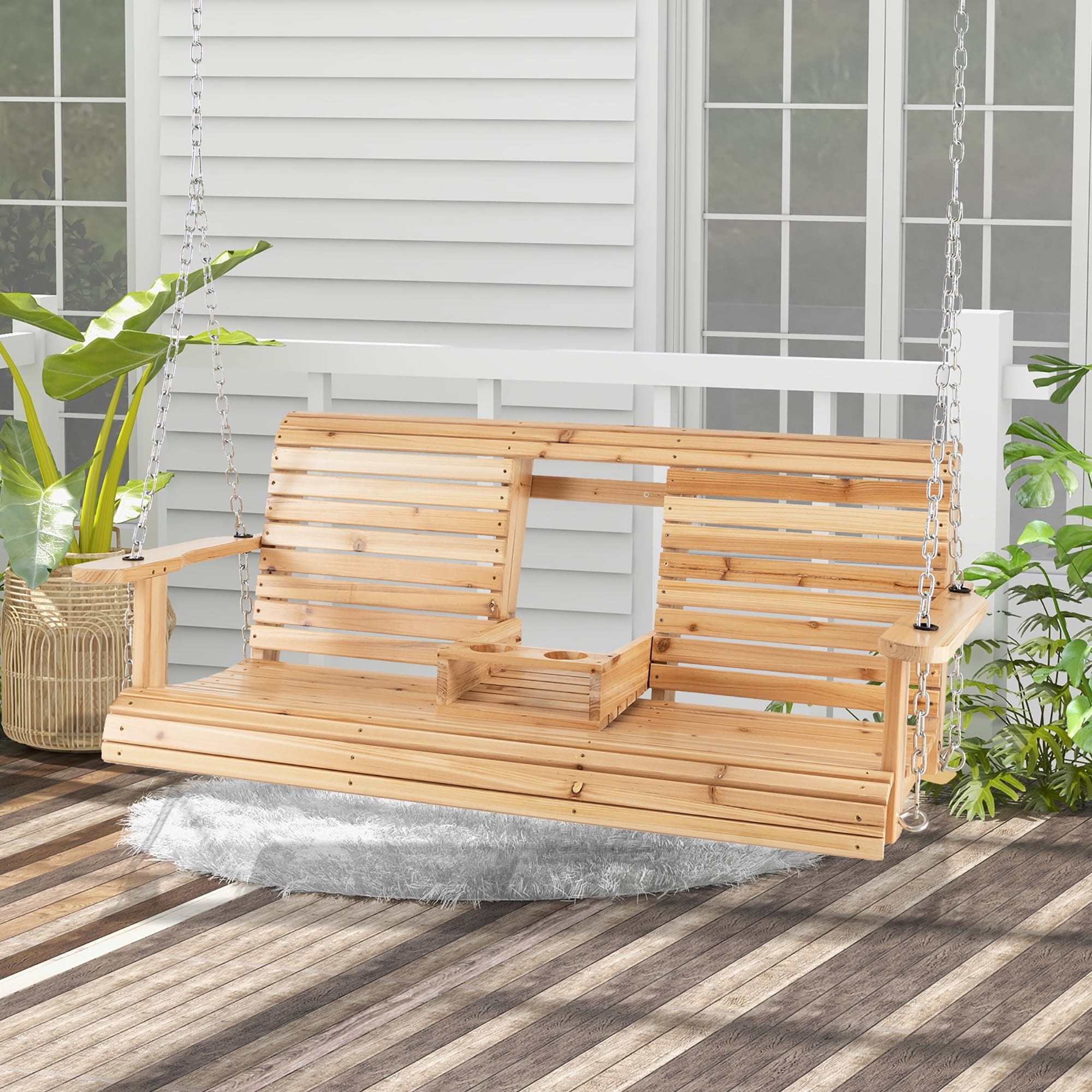 Hanging porch swing with cup holder hotsell