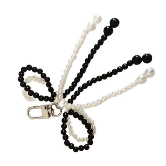 GRABLOOM Pearl Bowknot Charm Keychain Double Layered Bows Pendant Ornament Keyring Backpack Decoration Jewelry for Women Girls