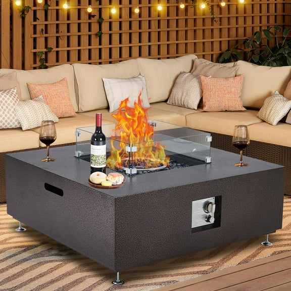 Towallmark 36" Propane Fire Pit Table，50000BTU Fire Table with Wind Guard, 11LBs Glass Beads & Rain Cover, Sturdy Steel Anti-Rust Finish Outdoor Firepit for Patio Yard Garden(Bronze)