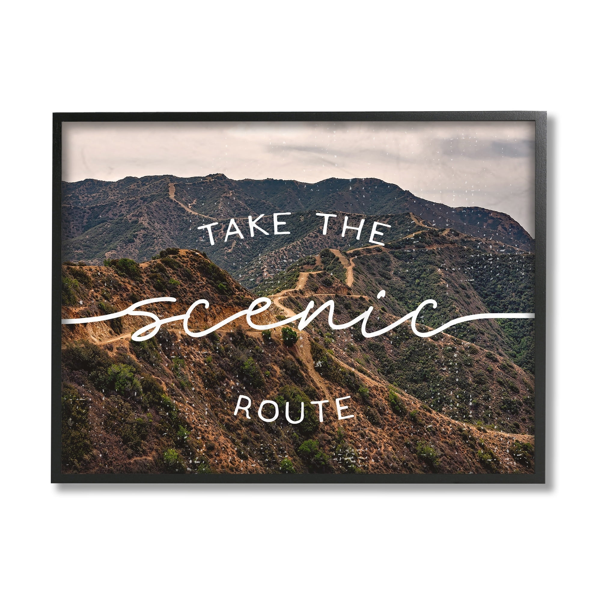 Stupell Industries Take Scenic Route Phrase Mountain Road Landscape Black Framed, 11 x 14, Design by Daphne Polselli